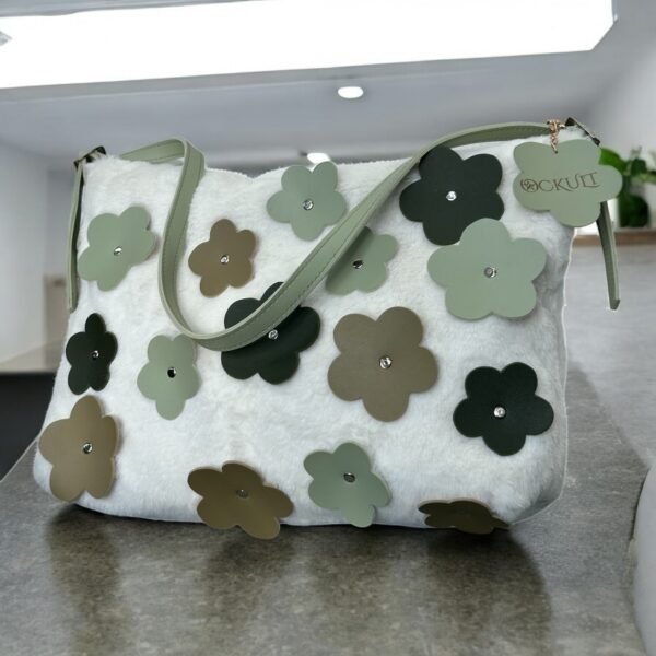 Green Floral Fur Bag